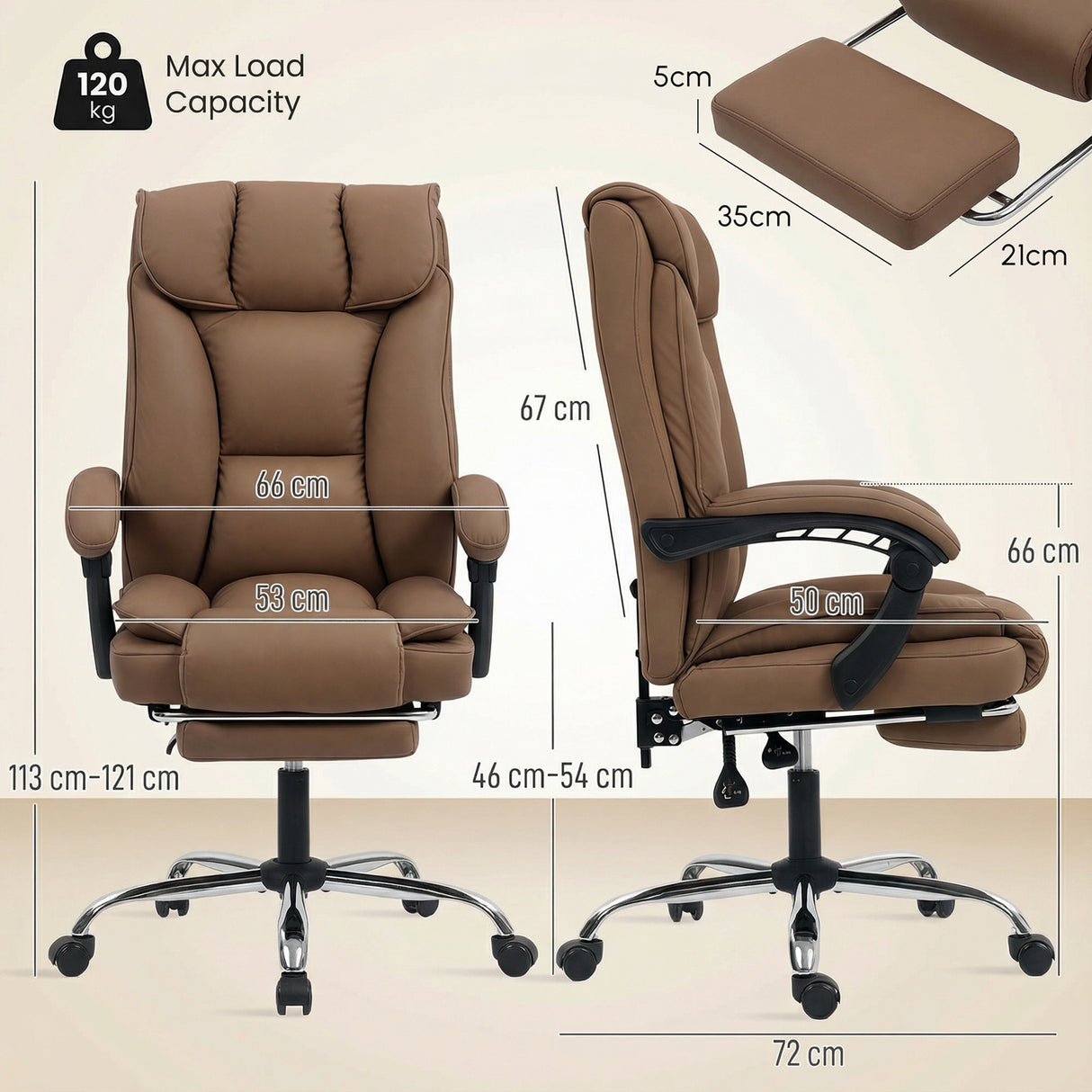 Faux Leather Home And Office Chair 66cm Wide With Footrest And Double Layer Padding - Velmora
