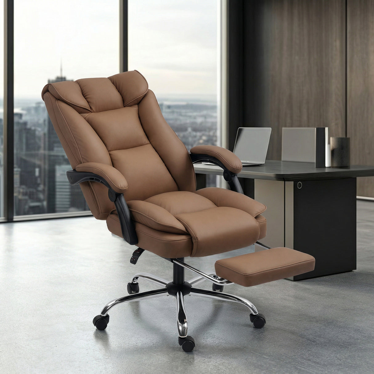 Faux Leather Home And Office Chair 66cm Wide With Footrest And Double Layer Padding - Velmora