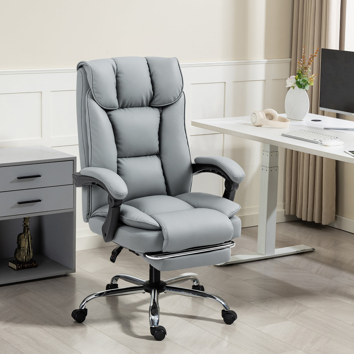 Faux Leather Home And Office Chair 66cm Wide With Footrest And Double Layer Padding - Velmora