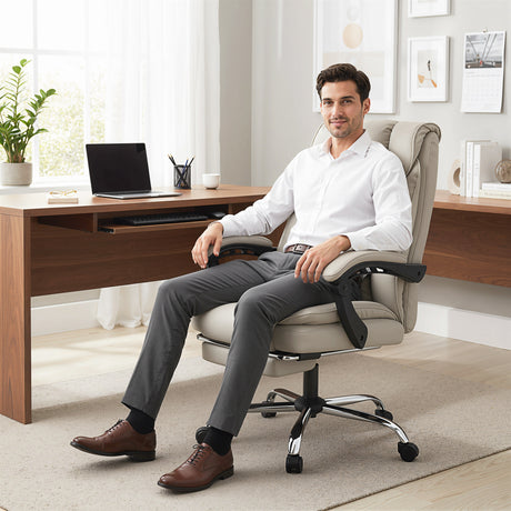 Faux Leather Home And Office Chair 66cm Wide With Footrest And Double Layer Padding - Velmora