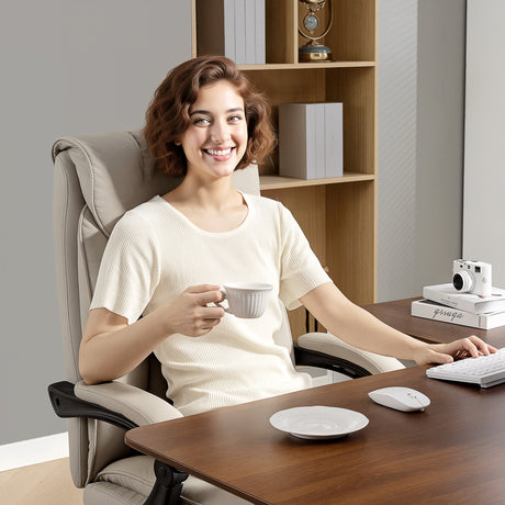 Faux Leather Home And Office Chair 66cm Wide With Footrest And Double Layer Padding - Velmora