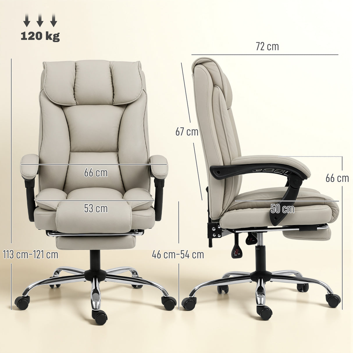 Faux Leather Home And Office Chair 66cm Wide With Footrest And Double Layer Padding - Velmora