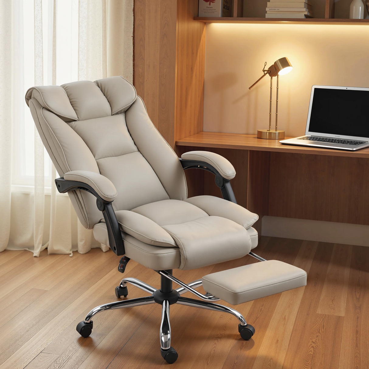 Faux Leather Home And Office Chair 66cm Wide With Footrest And Double Layer Padding - Velmora