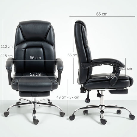 Faux Leather Home And Office Chair 66cm Wide With Footrest And Wheels - Velmora