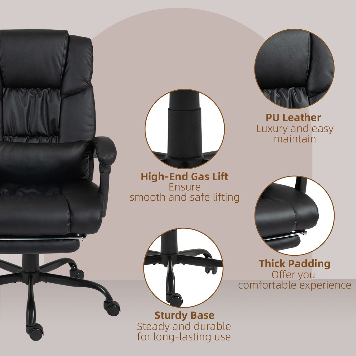 Faux Leather Home And Office Chair 66cm Wide With Footrest - Velmora