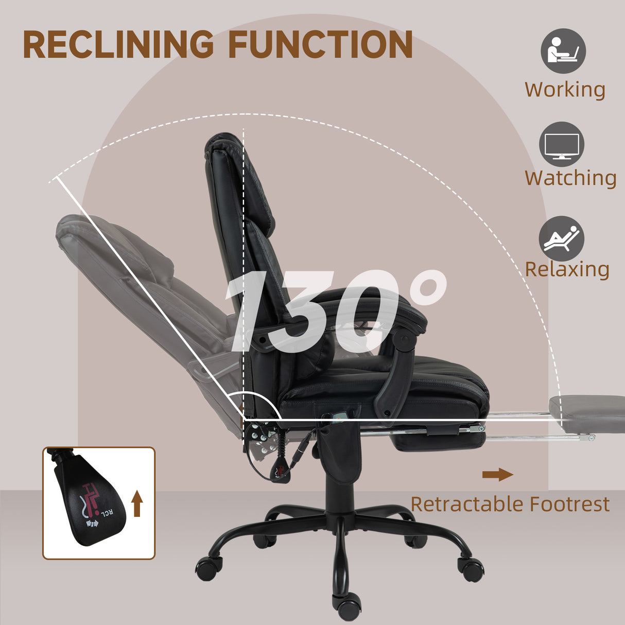 Faux Leather Home And Office Chair 66cm Wide With Footrest - Velmora