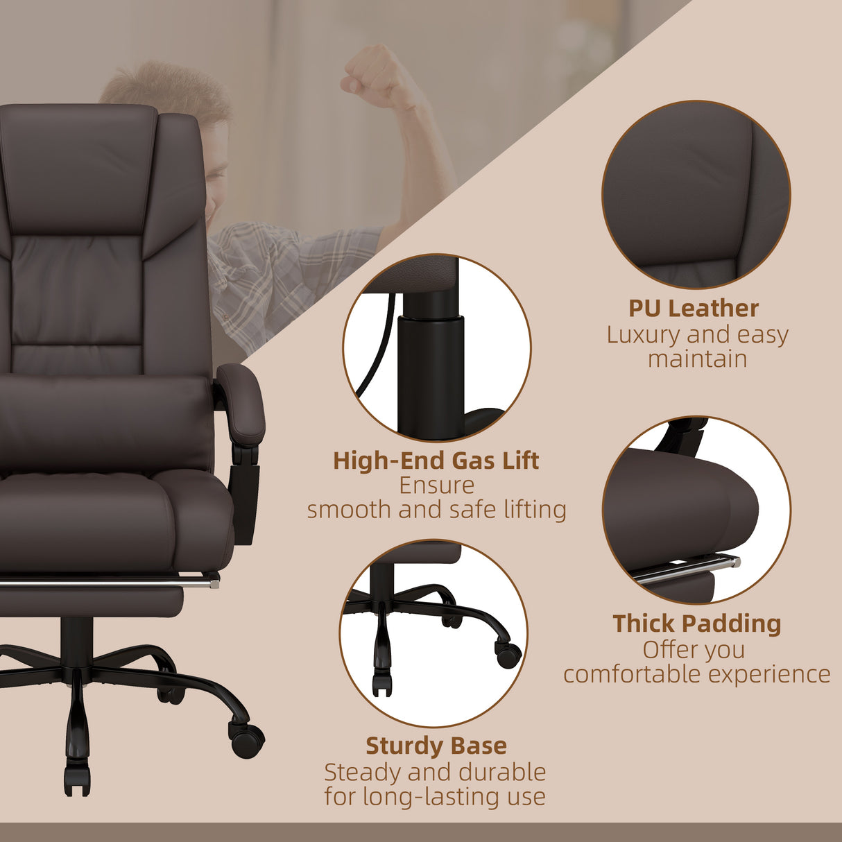Faux Leather Home And Office Chair 66cm Wide With Footrest - Velmora