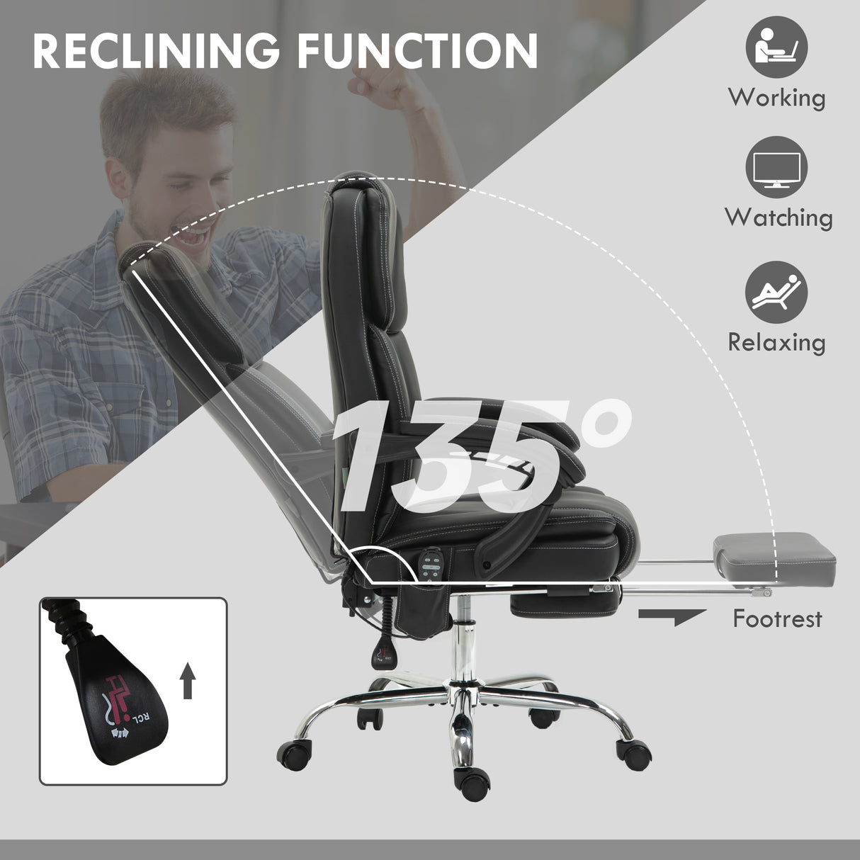 Faux Leather Home And Office Chair 66cm Wide With 6 Point Vibrating Massage - Velmora