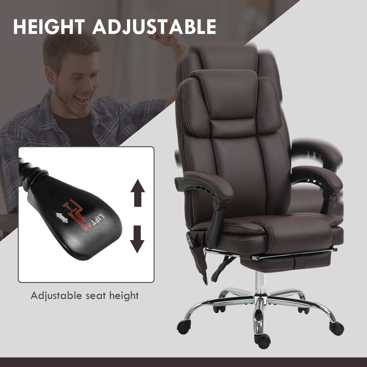 Faux Leather Home And Office Chair 66cm Wide With 6 Point Vibrating Massage - Velmora