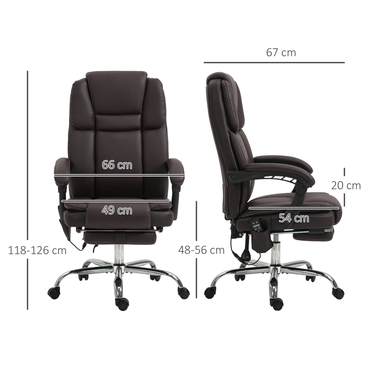 Faux Leather Home And Office Chair 66cm Wide With 6 Point Vibrating Massage - Velmora