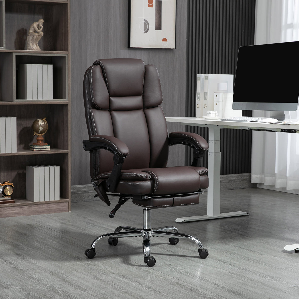 Faux Leather Home And Office Chair 66cm Wide With 6 Point Vibrating Massage - Velmora