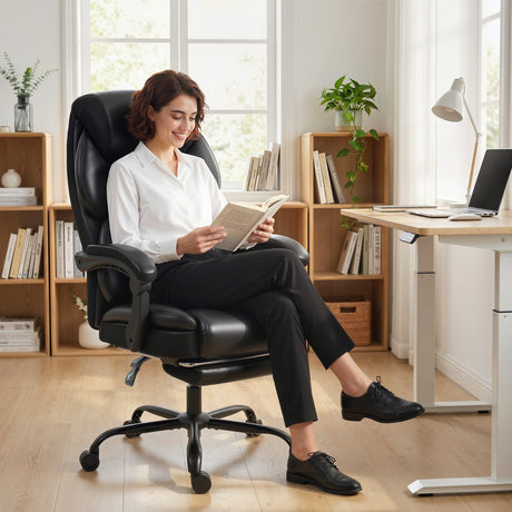 Faux Leather Home And Office Chair 67cm Wide With Footrest- Velmora