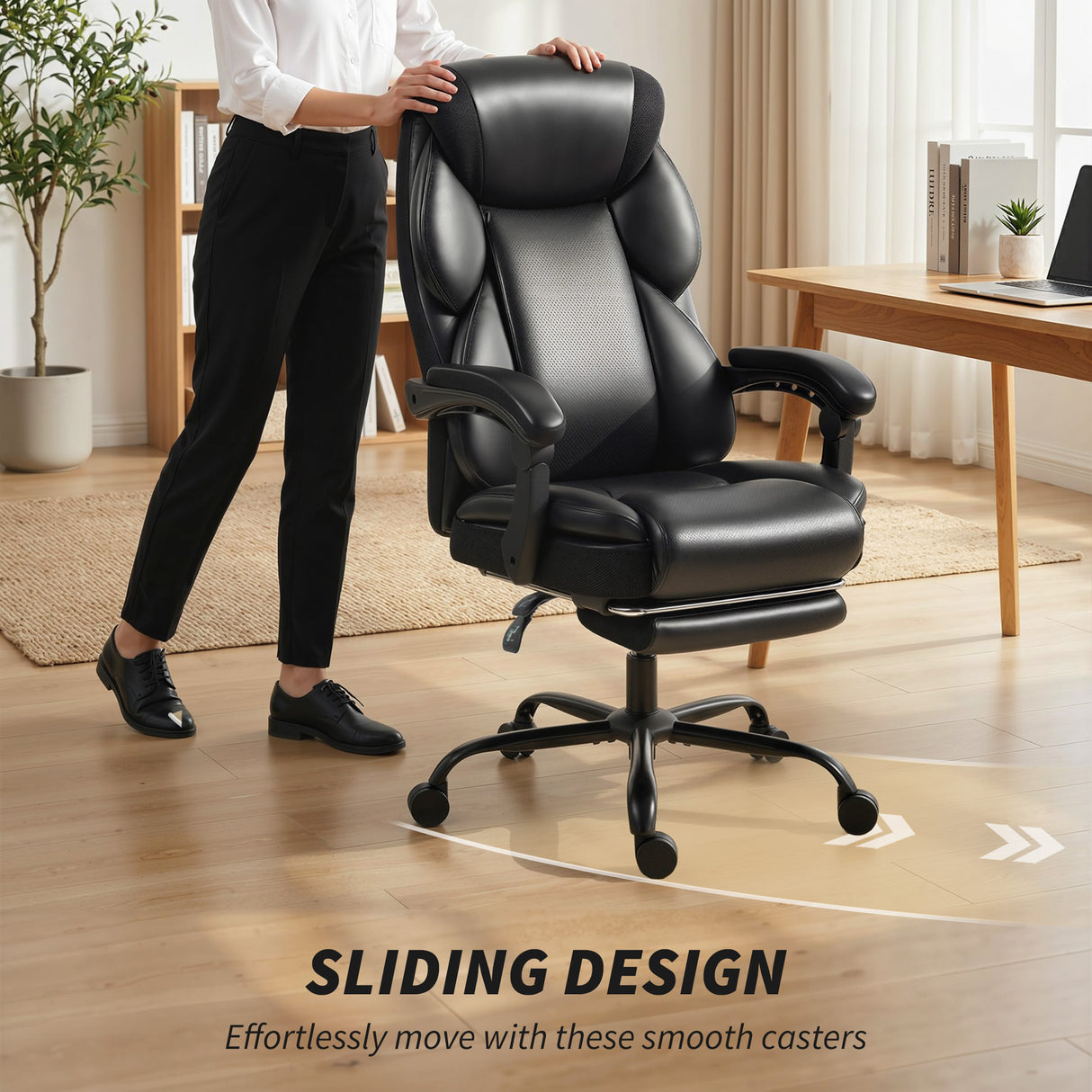 Faux Leather Home And Office Chair 67cm Wide With Footrest- Velmora