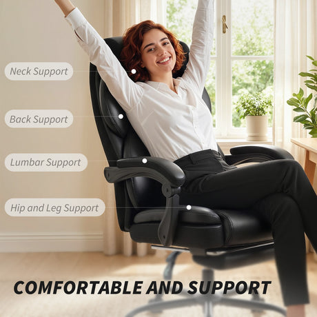 Faux Leather Home And Office Chair 67cm Wide With Footrest- Velmora