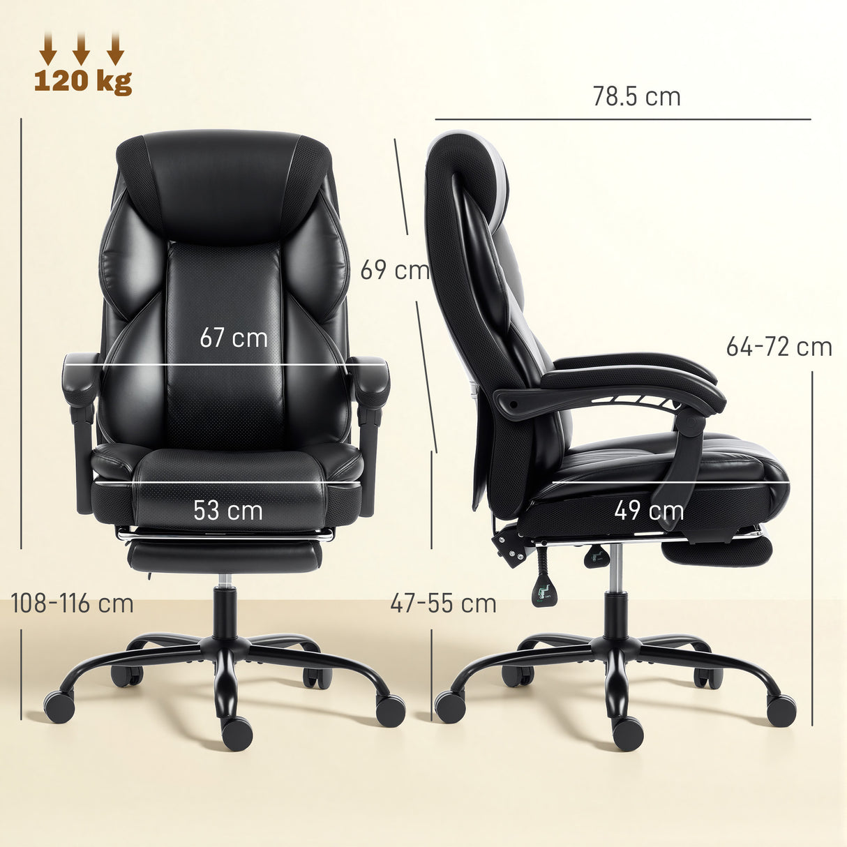 Faux Leather Home And Office Chair 67cm Wide With Footrest- Velmora