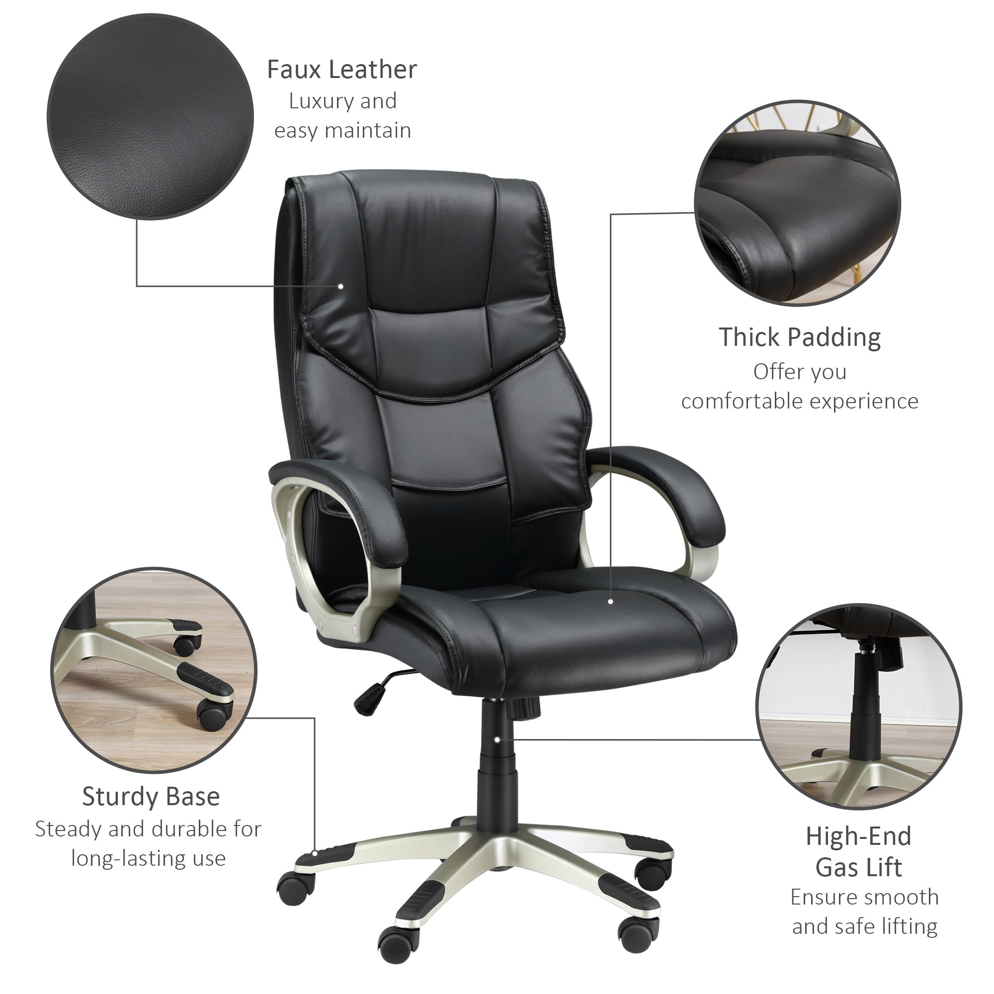 Faux Leather Home And Office Chair 68cm Wide - Velmora