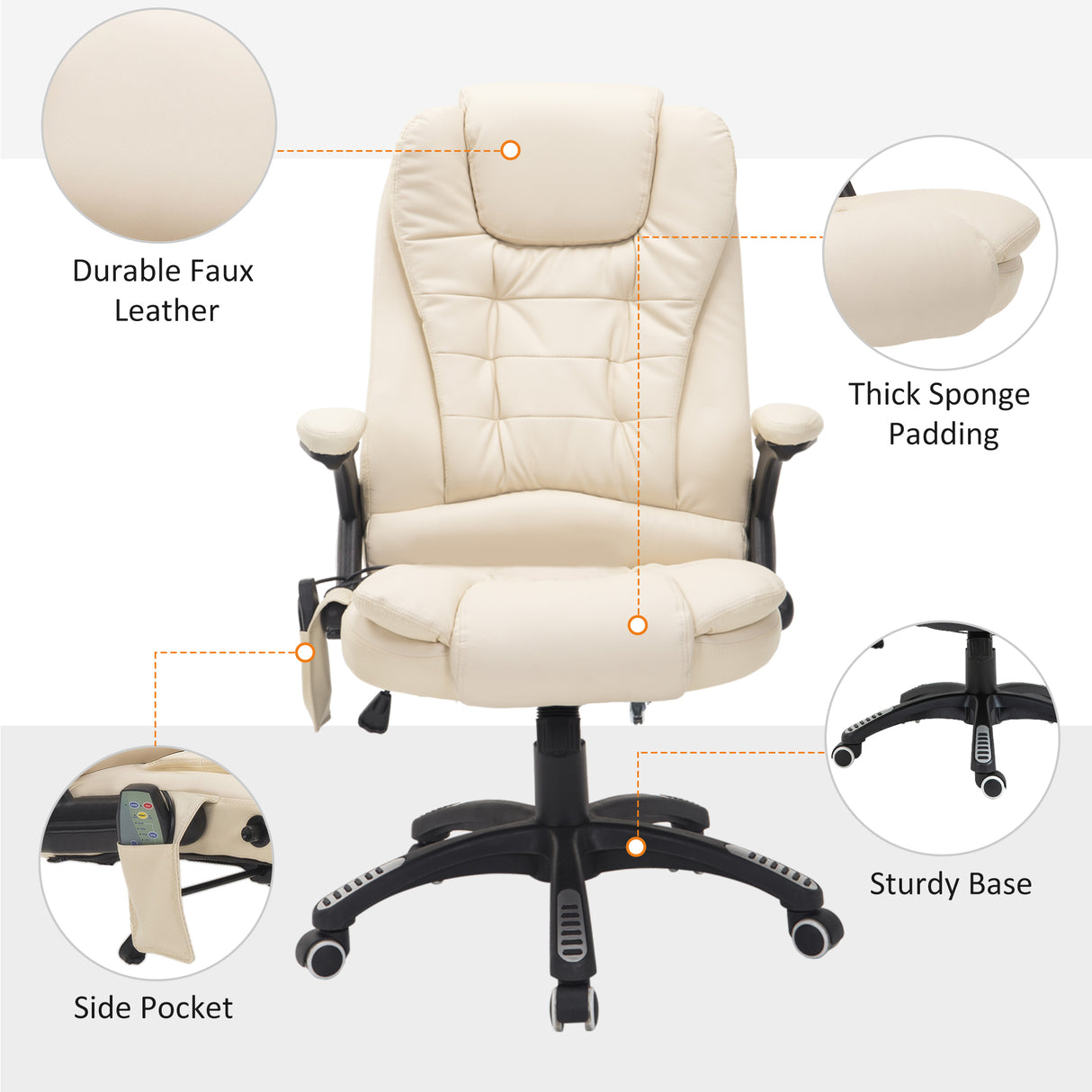 Faux Leather Home And Office Chair 68cm Wide With Armrest - Velmora
