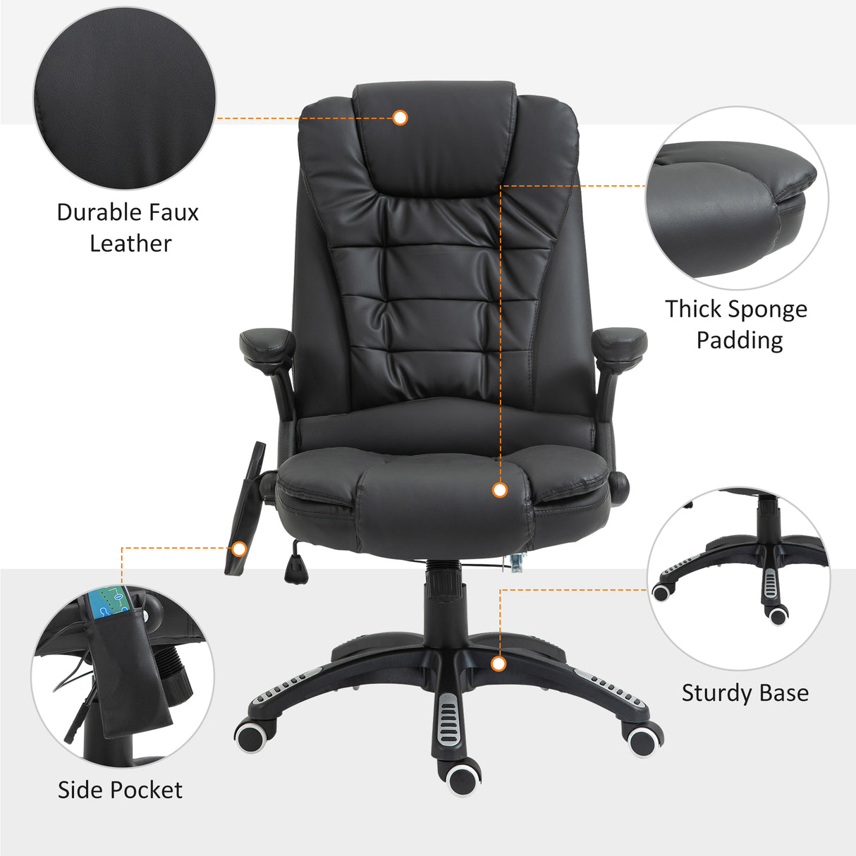 Faux Leather Home And Office Chair 68cm Wide With Armrest - Velmora