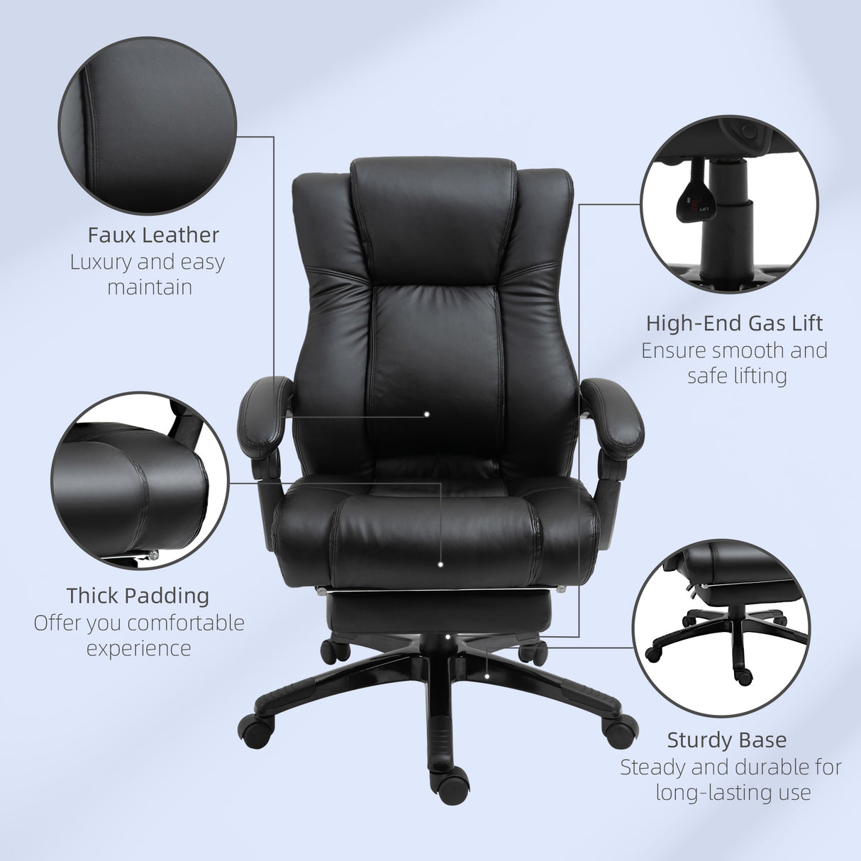 Faux Leather Home And Office Chair 68cm Wide With Footrest - Velmora