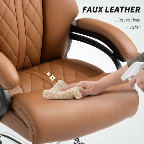 Faux Leather Home And Office Chair 68cm Wide With Spring Padding - Velmora