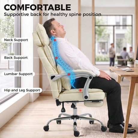 Faux Leather Home And Office Chair 73cm Wide With Footrest - Velmora