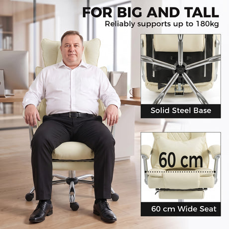 Faux Leather Home And Office Chair 73cm Wide With Footrest - Velmora