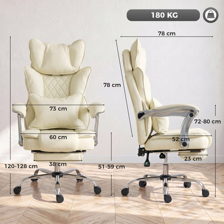 Faux Leather Home And Office Chair 73cm Wide With Footrest - Velmora