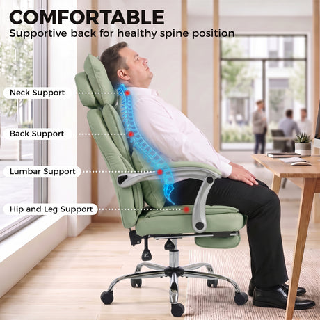 Faux Leather Home And Office Chair 73cm Wide With Footrest - Velmora