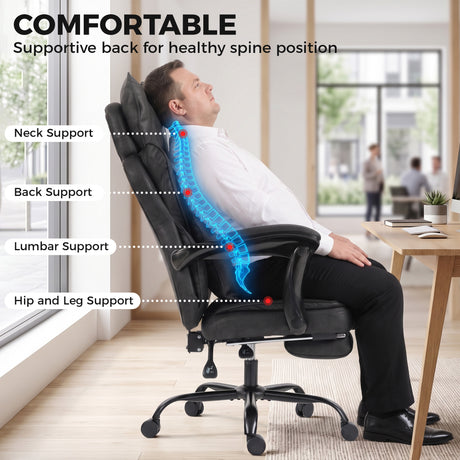 Faux Leather Home And Office Chair 73cm Wide With Footrest - Velmora