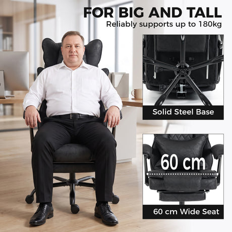 Faux Leather Home And Office Chair 73cm Wide With Footrest - Velmora