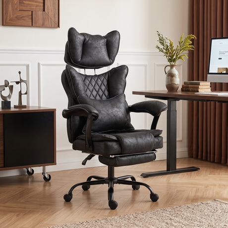 Faux Leather Home And Office Chair 73cm Wide With Footrest - Velmora