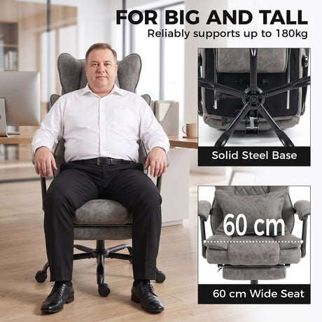 Faux Leather Home And Office Chair 73cm Wide With Footrest - Velmora