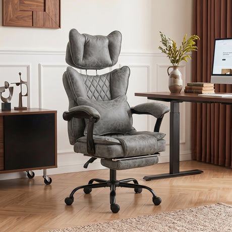 Faux Leather Home And Office Chair 73cm Wide With Footrest - Velmora