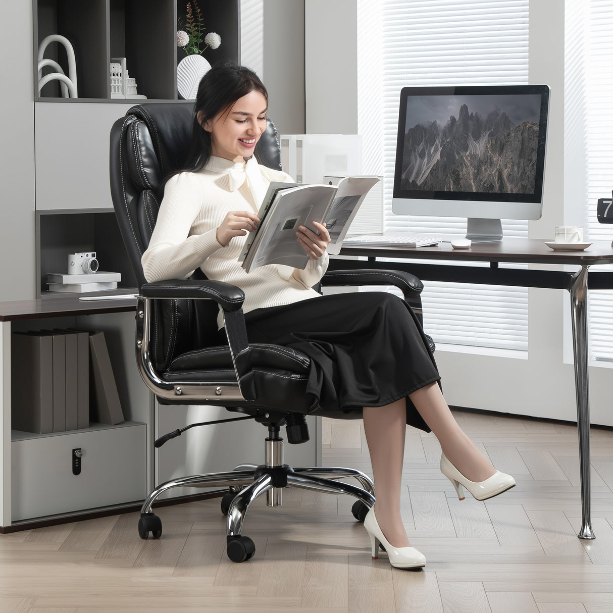Faux Leather Home And Office Chair 74.5cm Wide - Velmora