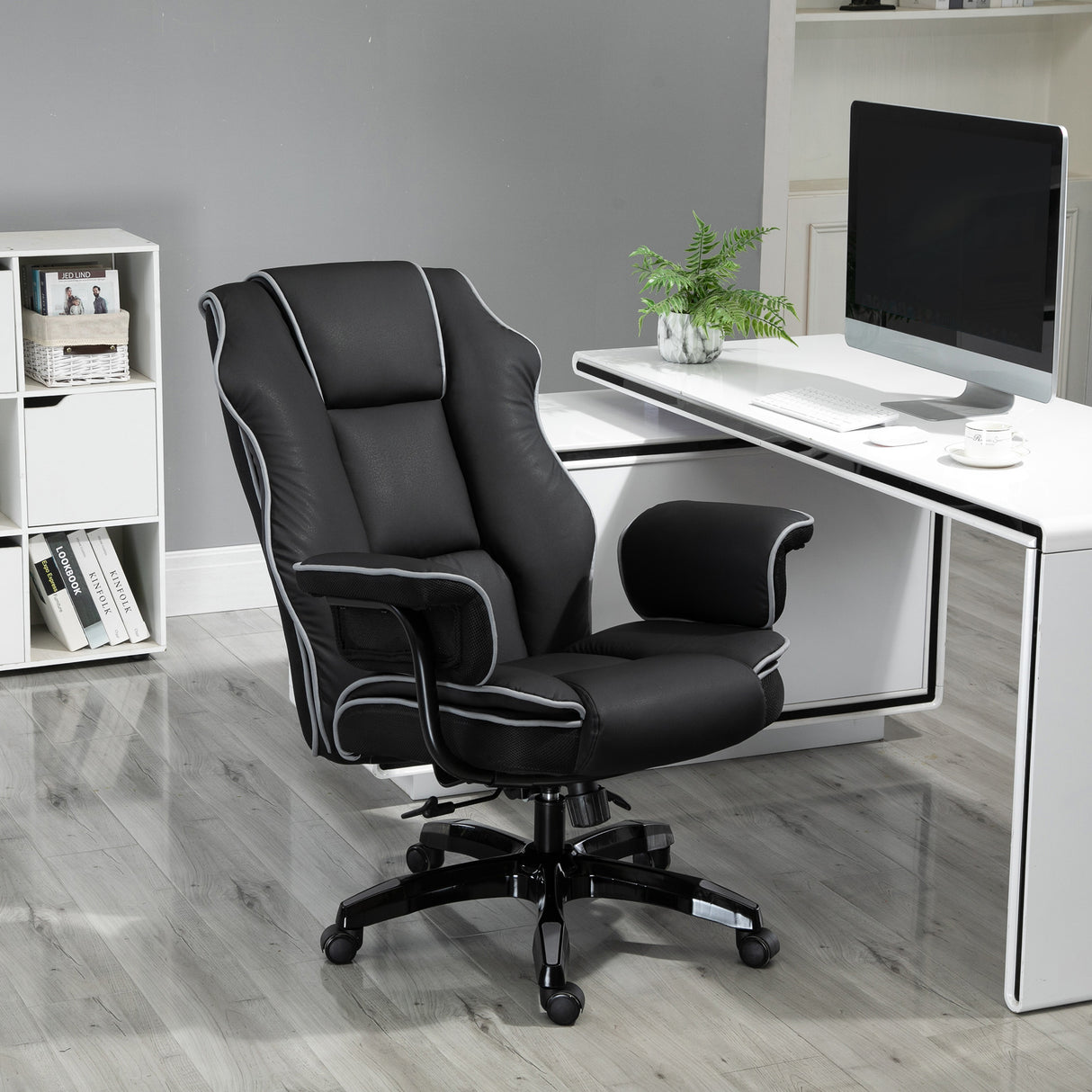 Faux Leather Home And Office Chair 76cm Wide With Contrast Piping - Velmora