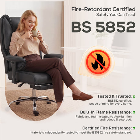 Faux Leather Home And Office Chair 78cm Wide With Footrest - Velmora