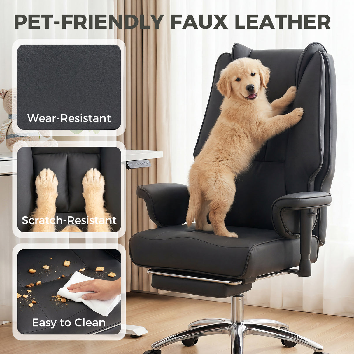 Faux Leather Home And Office Chair 78cm Wide With Footrest - Velmora