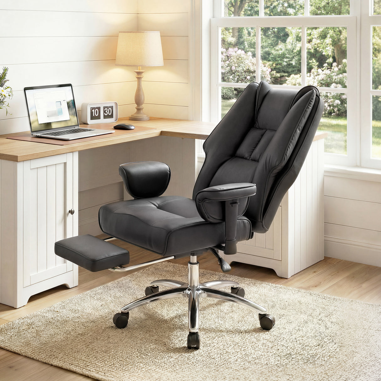 Faux Leather Home And Office Chair 78cm Wide With Footrest - Velmora