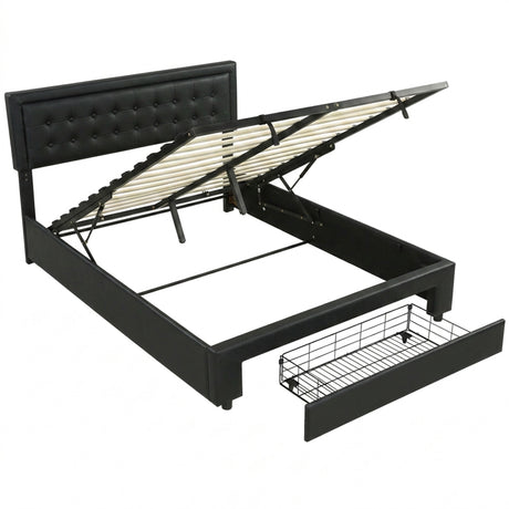Faux Leather King Size Ottoman Storage Bed 157.5cm Wide With Front Drawer - Velmora