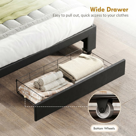 Faux Leather King Size Ottoman Storage Bed 157.5cm Wide With Front Drawer - Velmora