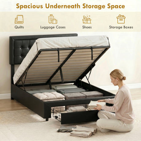 Faux Leather King Size Ottoman Storage Bed 157.5cm Wide With Front Drawer - Velmora
