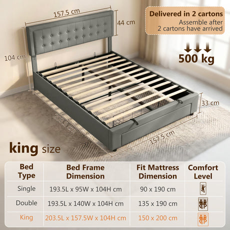 Faux Leather King Size Ottoman Storage Bed 157.5cm Wide With Front Drawer - Velmora