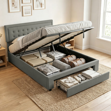 Faux Leather King Size Ottoman Storage Bed 157.5cm Wide With Front Drawer - Velmora