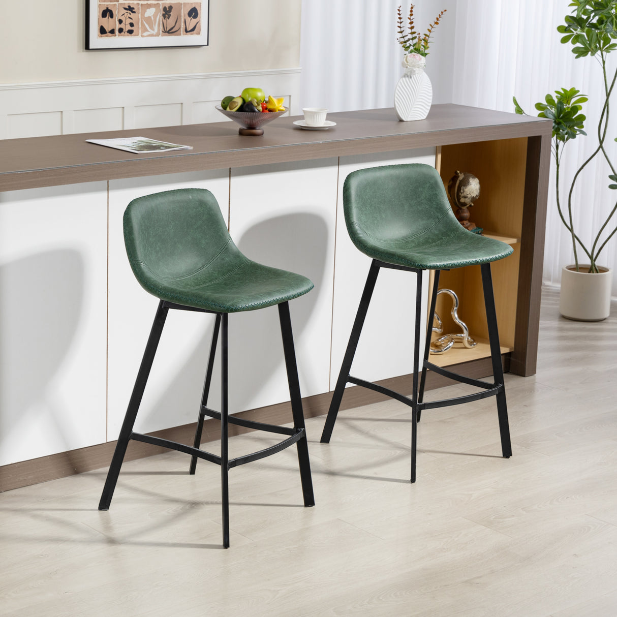 Faux Leather Kitchen Bar Stools in Set Of 2 - Velmora