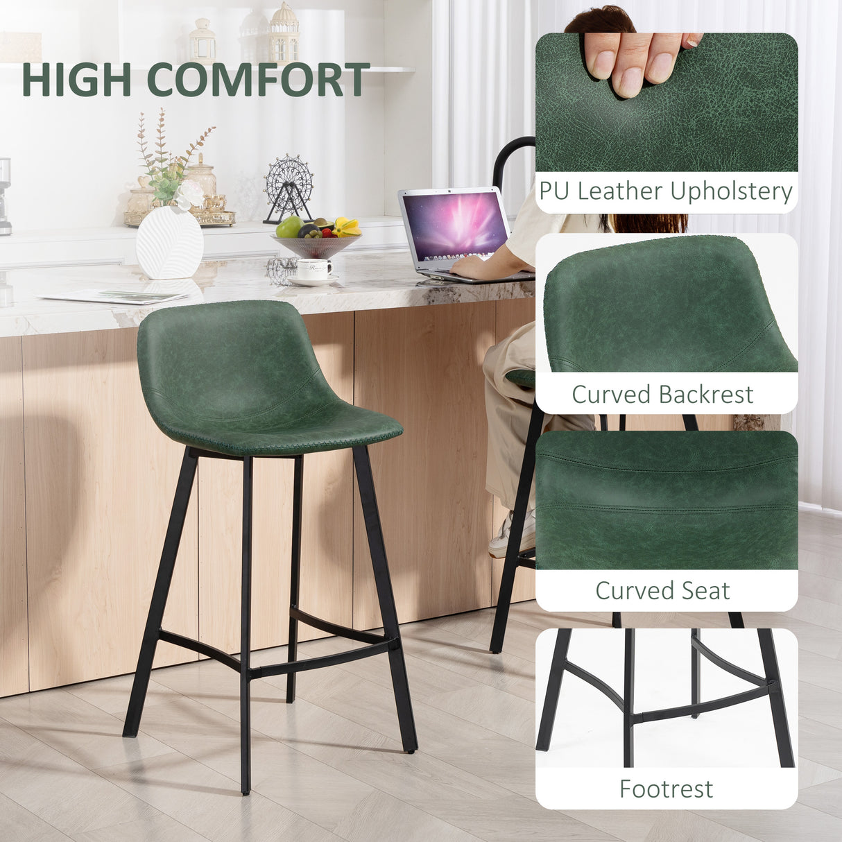 Faux Leather Kitchen Bar Stools in Set Of 2 - Velmora