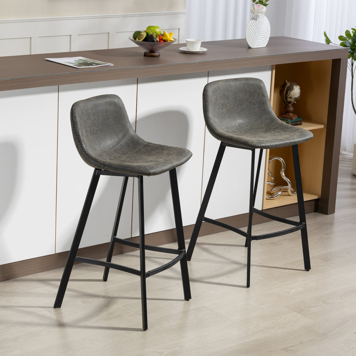 Faux Leather Kitchen Bar Stools in Set Of 2 - Velmora