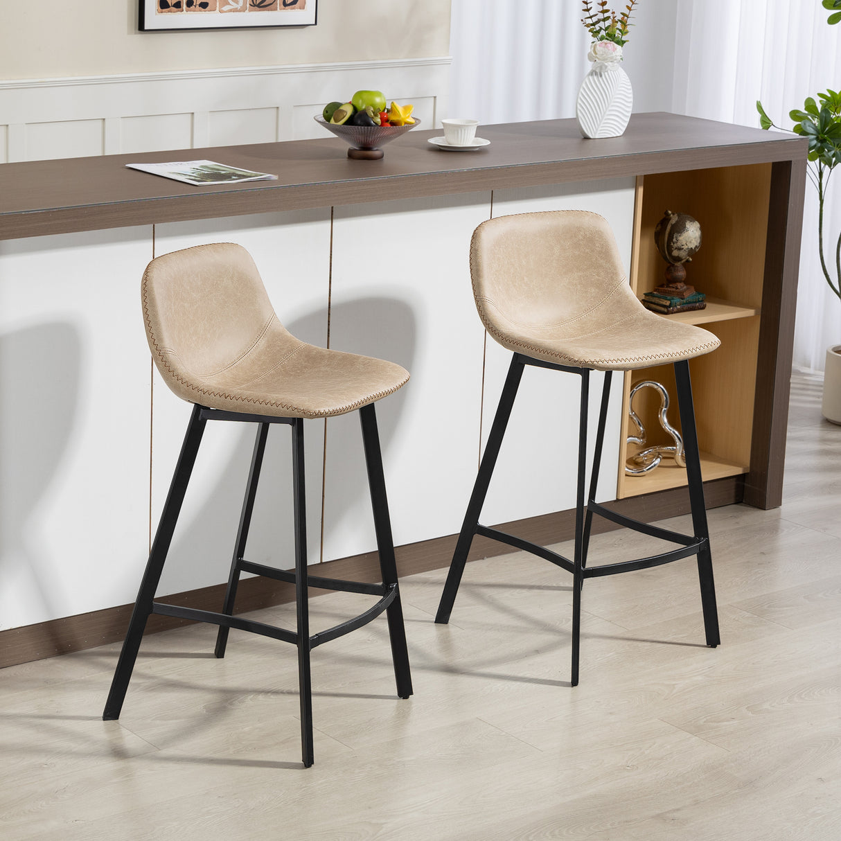 Faux Leather Kitchen Bar Stools in Set Of 2 - Velmora