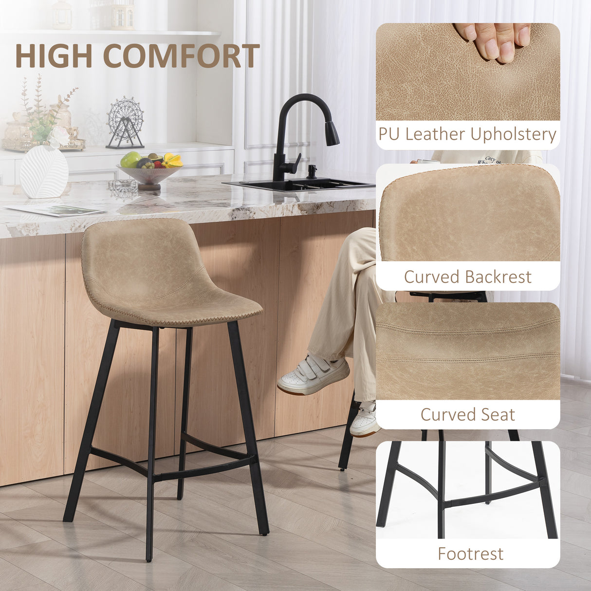 Faux Leather Kitchen Bar Stools in Set Of 2 - Velmora
