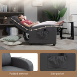 Faux Leather Push Back Reclining Chair With Adjustable Leg Rest 68cm Wide - Velmora