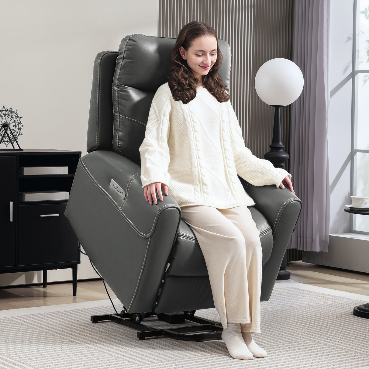 Faux Leather Recliner Chair 107cm Wide With Footrest - Velmora